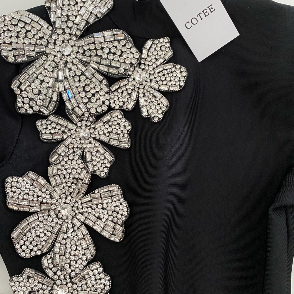 Elegant Black Dress Silver Embellishments luxury outfit set Bronx banco Hindu - Picture 4 of 5